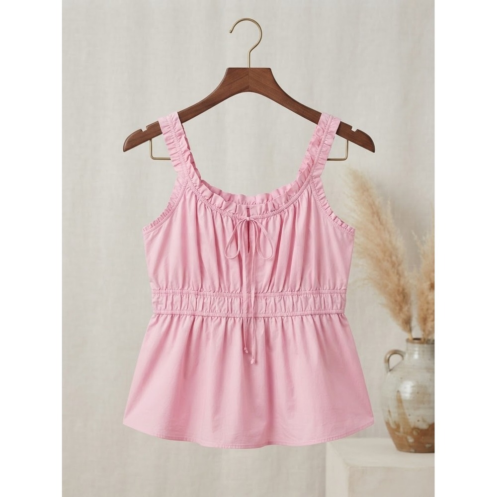 LC Lauren Conrad Pink Ruffle Peplum Top Sleeveless Smocked Waist Blouse XL